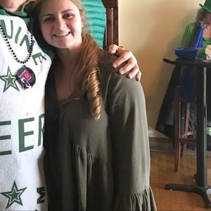 Green OR navy bell sleeve V-neck top